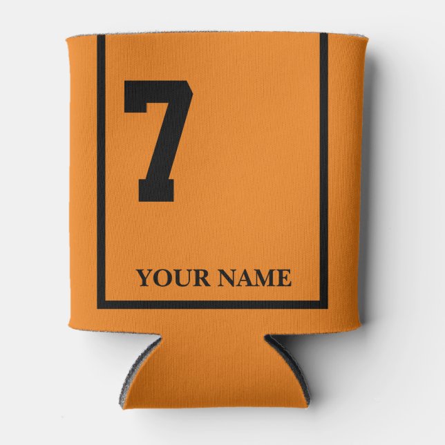 7 Orange mit schwarzem Sattelleder nach Maß Dosenkühler (Vorderseite)