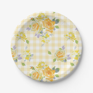 7" Papierplatte in Anja buttercup Gingham Pappteller