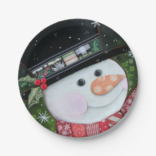 7" Patchwork-Schneemann-Pappteller Pappteller