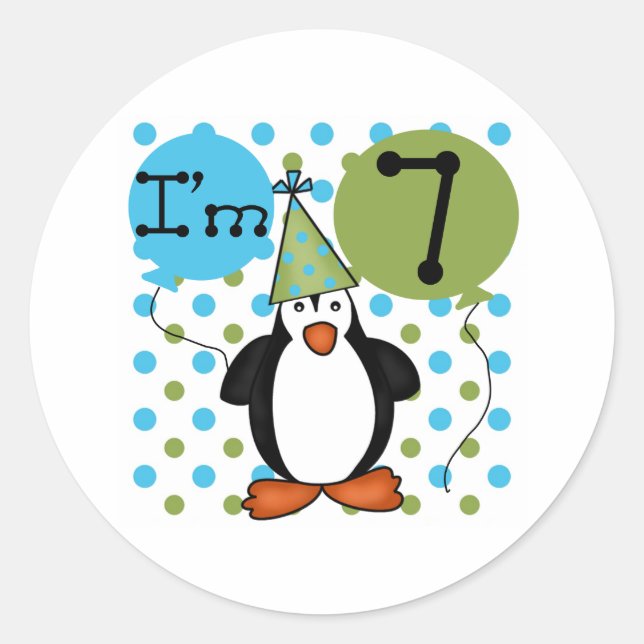 7. Penguin Birthday Runder Aufkleber (Vorderseite)