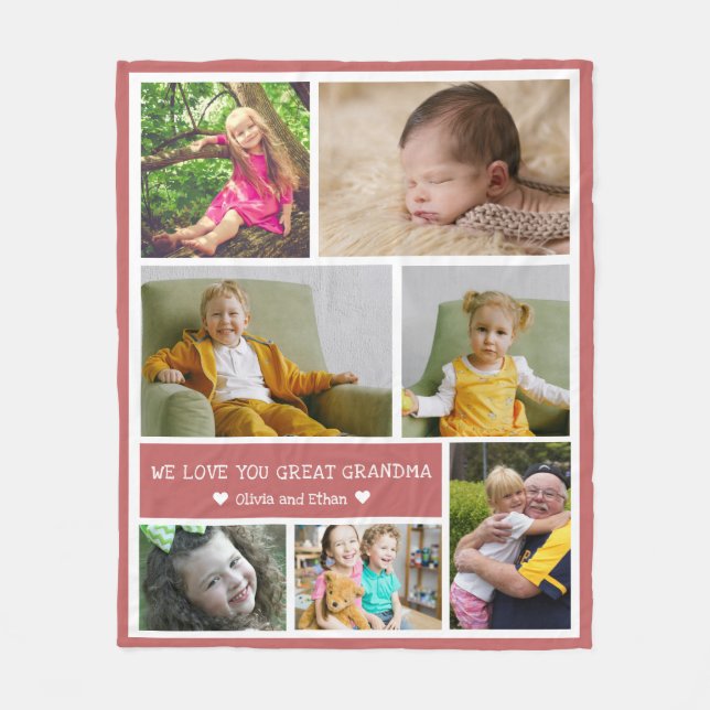 7 Photo Collage We Love You Great Grandma Pink Fleecedecke (Vorderseite)