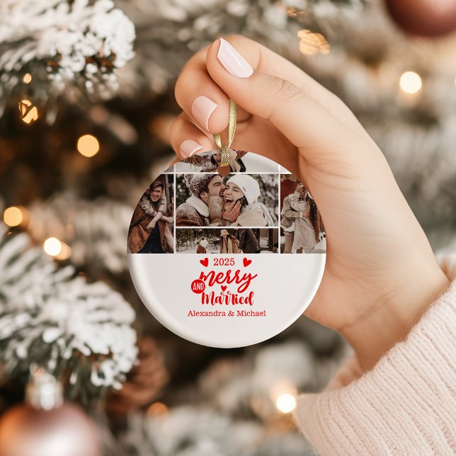 7 Photo Minimialist Merry and Married  Keramik Ornament (Von Creator hochgeladen)