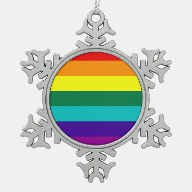 7 Regenbogenfarben Schneeflocken Zinn-Ornament (Vorderseite)