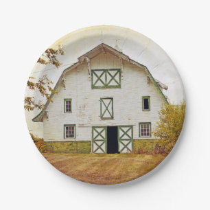 7" Round Paper Plate Sunset Barn Country Rustic Fi Pappteller