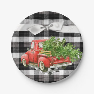 7" Round Paper Plate XMAS Truck Weihnachtsbüffel Pappteller