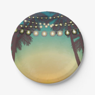 7" Rundpapier Tafel Strand Sonnenuntergang Palmen  Pappteller