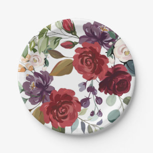 7" Rundpapierplatte Weiße Rosen Gold Geometric Pappteller