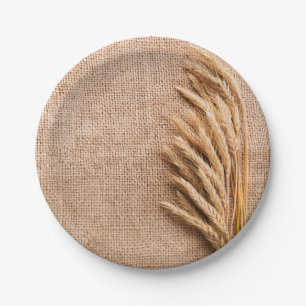 7" Rundpapierplatte Weizen auf Burlap-Sack-Land Pappteller