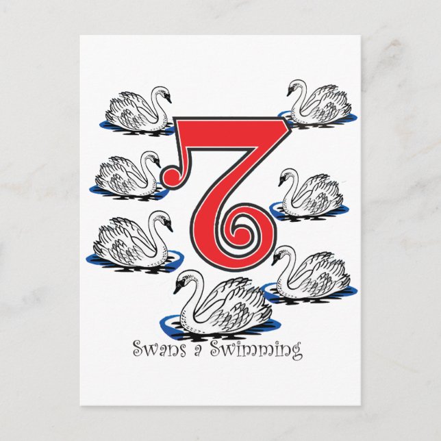 7 Schwäne Schwimmen Postkarte (Vorderseite)