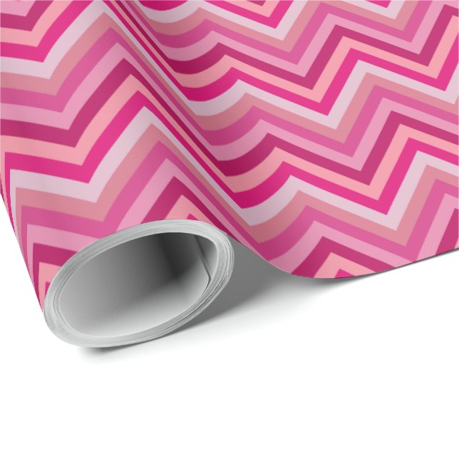 7 Shades Pink Zig Zag Stripe Geschenkpapier (Rolleneckpunkt)