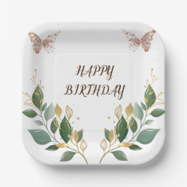 7" Square floral Happy Geburtstag Papiertafel. Pappteller