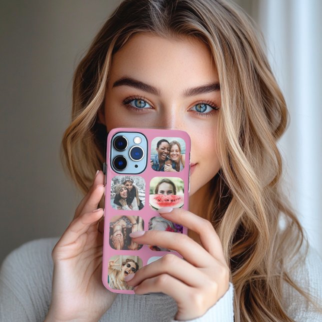 7 Square Foto Collage Rosa Vorlage iPhone Case iPhone Hülle (Von Creator hochgeladen)