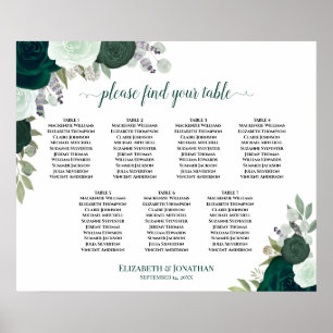 7 Tabelle Emerald Green Floral Wedding Chart Poster