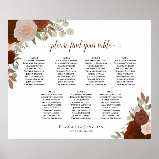 7 Tabelle Rost orange Rose Hochsitzdiagramm Poster (Vorne)