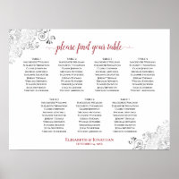7 Tabelle Weiß & Rot Frilly Wedding Seating Chart