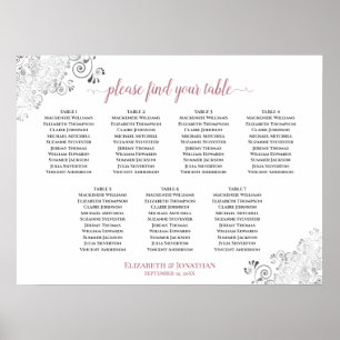 7 Tafelweiß und Rose Frily Wedding Seating Chart Poster