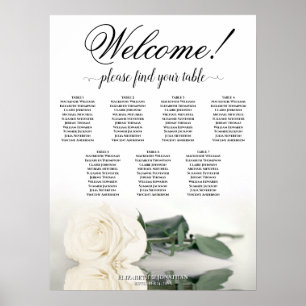 7 Tafelweiße Rose elegantes Hochzeitsdiagramm Poster