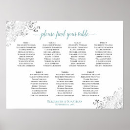 7 Tafelweiße und Aquamarine Frily Wedding Seating  Poster
