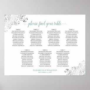 7 Tafelweiße und Aquamarine Frily Wedding Seating  Poster