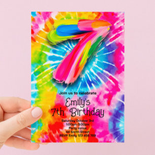 7. Tie Dye Geburtstag Einladung