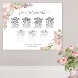 7-Tisch-Rosa-Boho-Blumen-Hochzeits-Sitzplan Poster