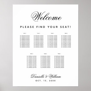7 Tische Einfache Schwarz-Weiß-Hochzeits-Sitzordnu Poster