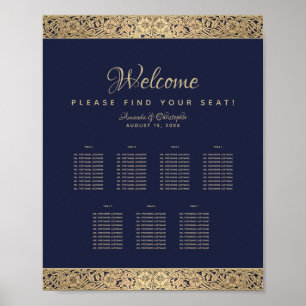 7 Tische Navy Blau Hochzeit Sitzordnung Gold Rose Poster
