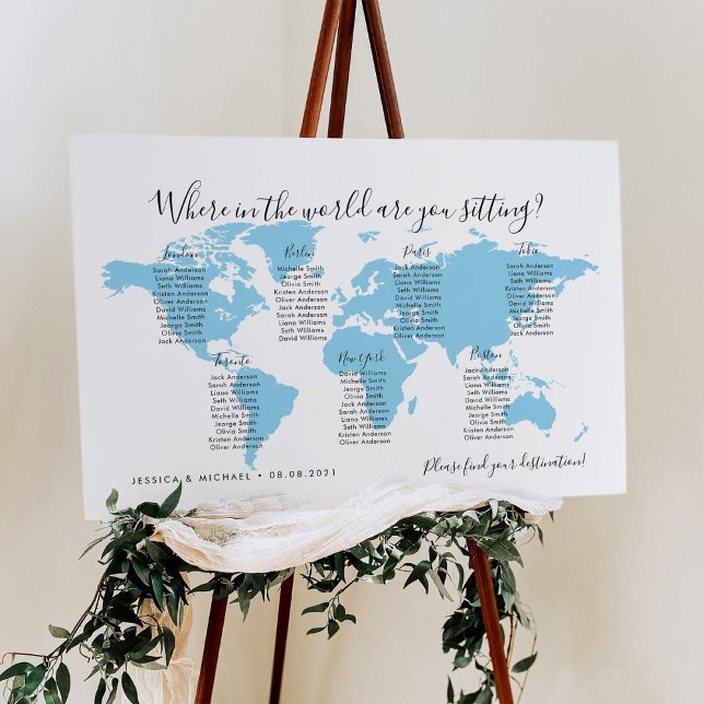 7 Tische Reiseziele Weltkarte Sitzplan Poster (Von Creator hochgeladen)