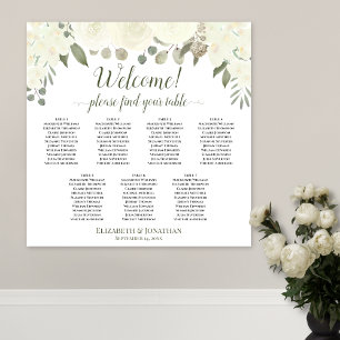 7 Tische Weißer Floral Boho Willkommens Sitzplan Poster
