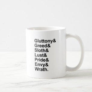 7 Todsünden - Stolz Völlerei Begierde Zorn Neid Tasse