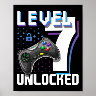 7 Unverriegeltes Videospiel 7. Geburtstag Gamer Ge Poster