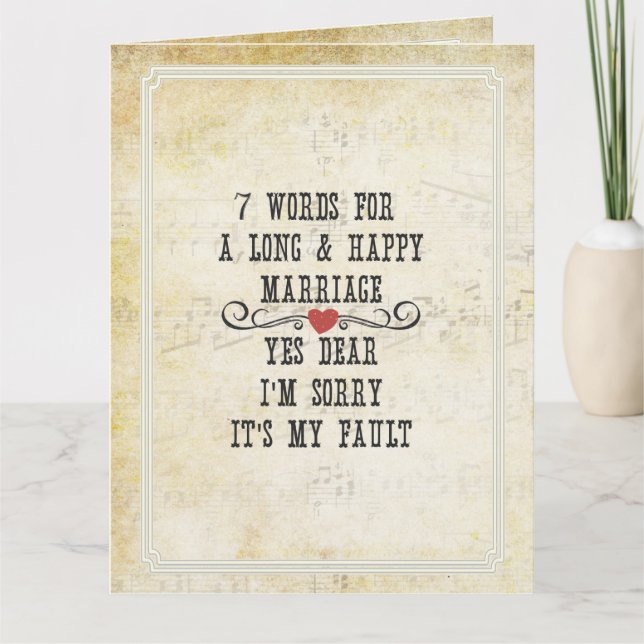 7 Worte für eine lange und glückliche Ehe Karte (Vorderseite)