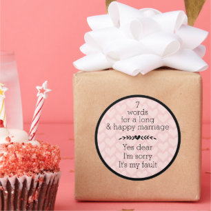 7 Wörter für eine lange und glückliche Ehe Runder Aufkleber