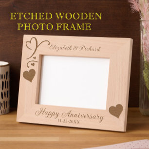 7"x5" Foto Happy Anniversary Names Date Hearts Geätzte Rahmen