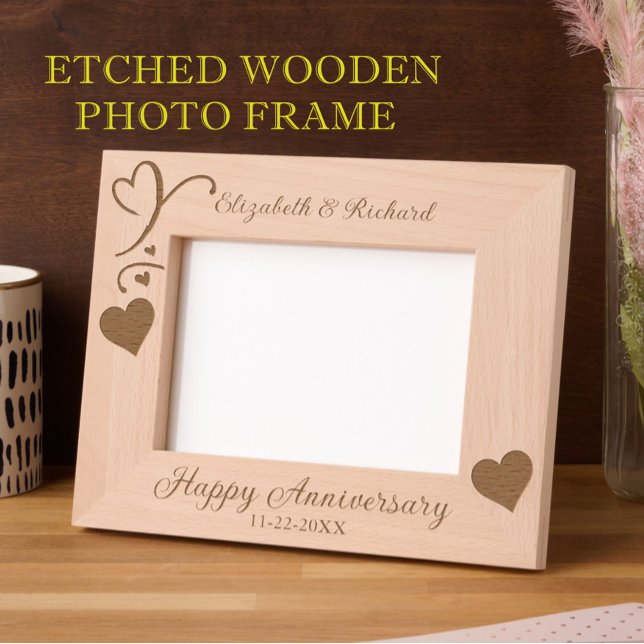 7"x5" Foto Happy Anniversary Names Date Hearts Geätzte Rahmen (Von Creator hochgeladen)