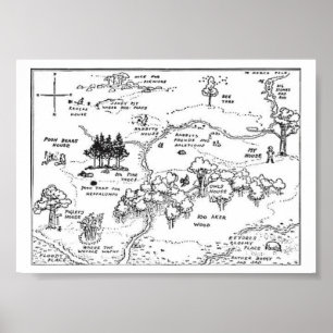7'' X 5'' Vintag Style 100 Acre Woods Map Poster