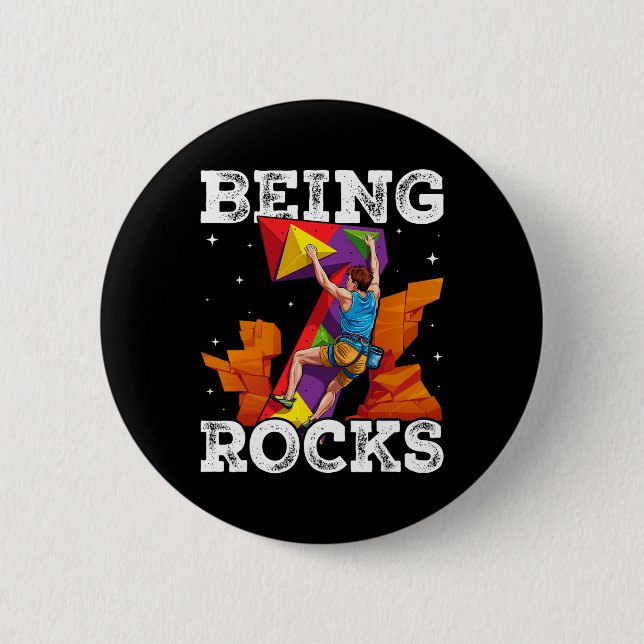 7 Year Old Rock Climbing 7th Birthday Adventures C Button (Vorderseite)