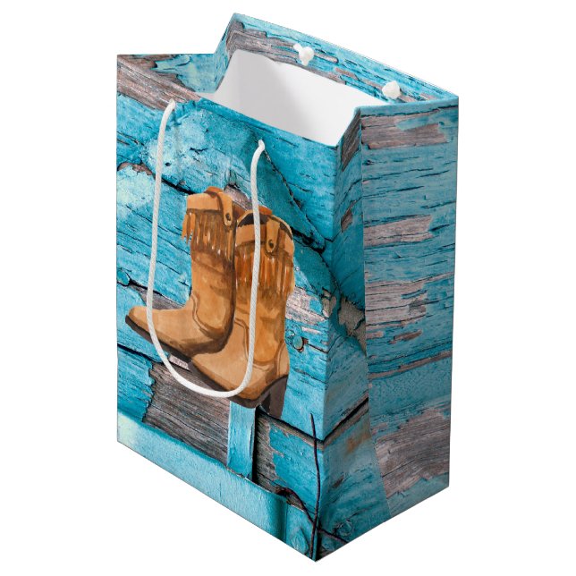7lx4.5wx10h Medium Geschenktasche Blue Wood Barn D Mittlere Geschenktüte (Vorderseite Schrägansicht)