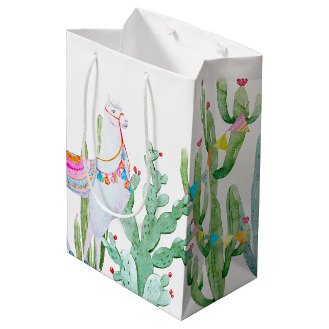 7lx4.5wx10h Mittlere Geschenktasche Boho Llama Boh Mittlere Geschenktüte (Rückseite Schrägansicht)