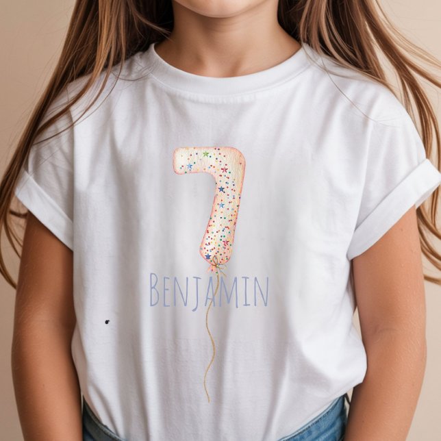 7th Birthday Balloon Milestone Birthday Party  T-Shirt (Von Creator hochgeladen)