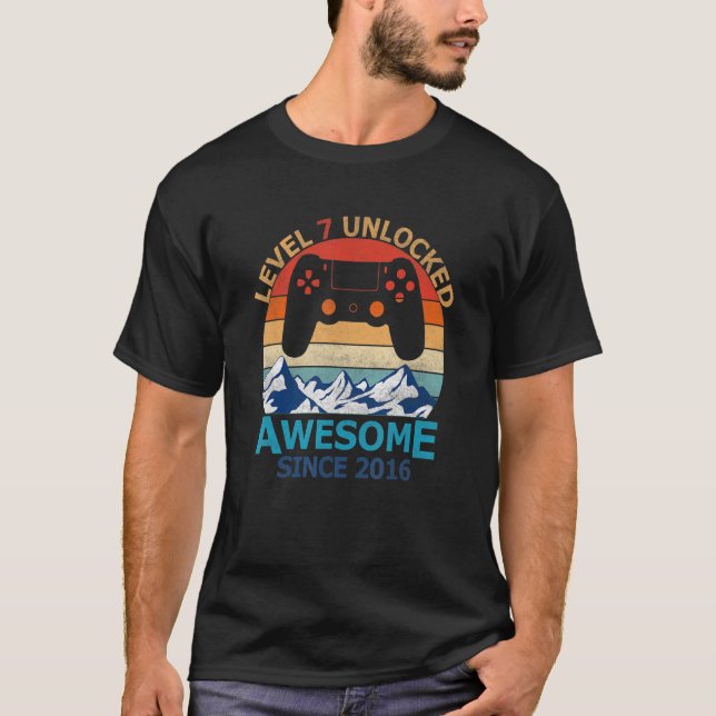 7th Birthday Boy Level 7 Unlocked Awesome 2016 Vid T-Shirt (Vorderseite)
