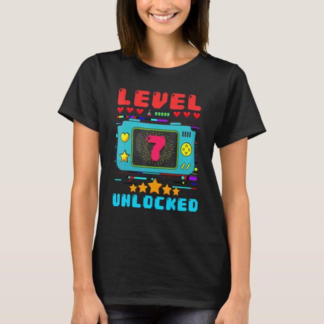 7th Birthday Boy Level 7 Unlocked Video Gamer Birt T-Shirt (Vorderseite)