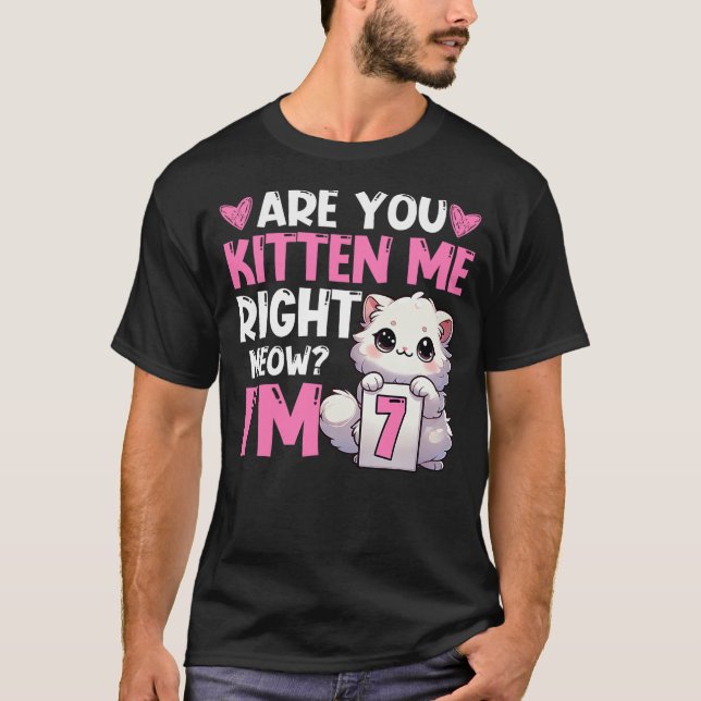 7th Birthday Girl 7yr Seven 7 Year Old Kitten Cat  T-Shirt (Vorderseite)