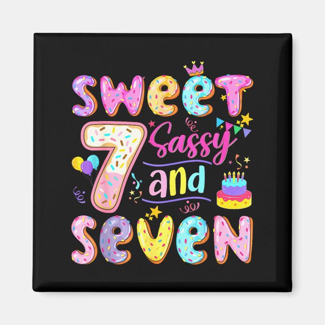 7th Birthday Girl Donut Sweet Sy And Seven Birthda Magnet (Vorne)