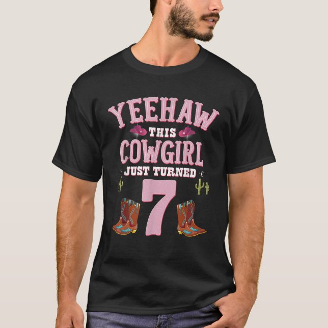 7th Birthday Girls Cowgirl YEEHAW Western Themed B T-Shirt (Vorderseite)
