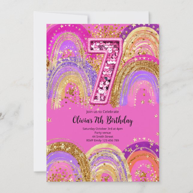 7th Birthday Girls Invitation Einladung (Vorderseite)