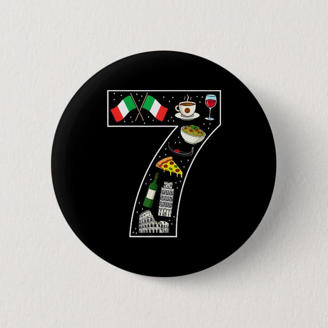 7th Birthday Italian Culture 7 Year Old Italy Flag Button (Vorderseite)