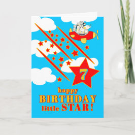 7th Birthday Little Star Cute Animals in a Plane Karte
