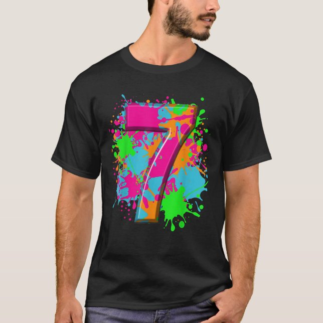 7th Birthday Paint Splashes  kids Girls Boys 7 Yea T-Shirt (Vorderseite)