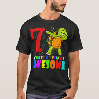 7th Birthday Party Dabbing Turtle 7 Years Ol T-Shirt